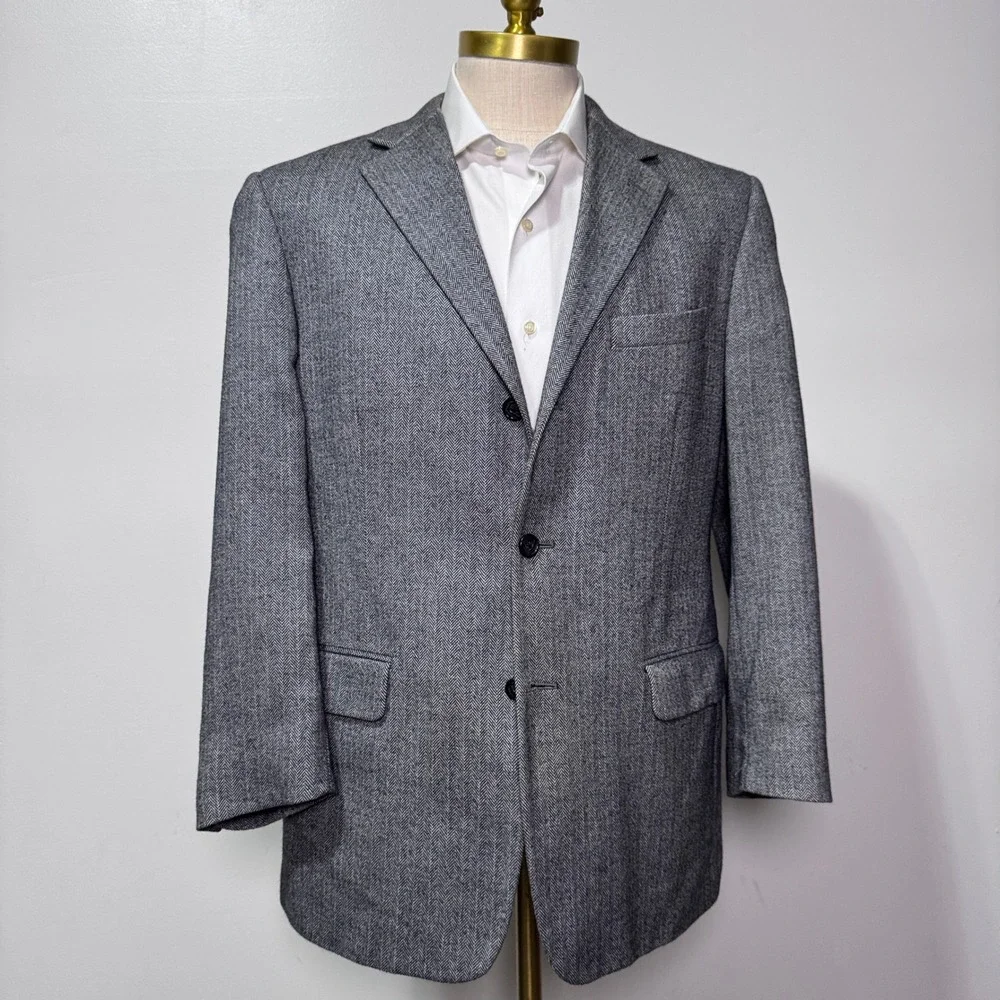 Paul‎ Fredrick Blazer Mens 42R Gray Herringbone Baby Alpaca Cotton Sport Coat